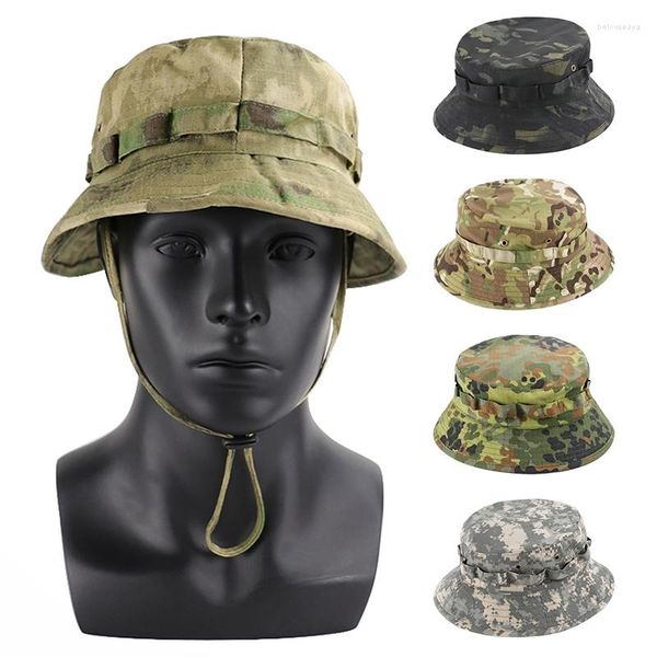 Berretti Boonie Hat Cappelli a secchiello tattici militari per Safari Uomo Donna Caccia Pesca Outdoor Camo Camouflage Cotton Sun Cap