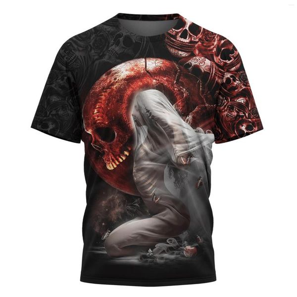 Erkek Tişörtleri Şeytan Kafatası Kırmızı Dövme 3D Baskılı T-Shirt Yaz Günlük Yuvarlak Boyun Kısa Kollu Hip-Hop Harajuku Unisex Tee Üstler Stil-7
