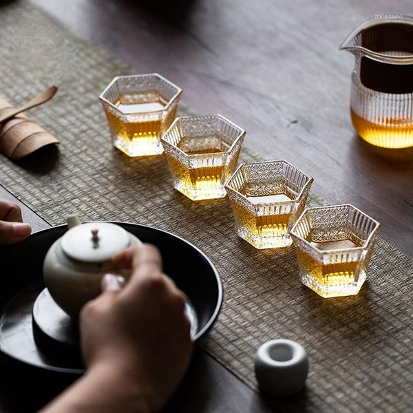 Şarap Gözlükleri Japon küçük fincan kahve kupa butik mavi şişe ünlü ilham antika altıgen oyma cam viski çay seti