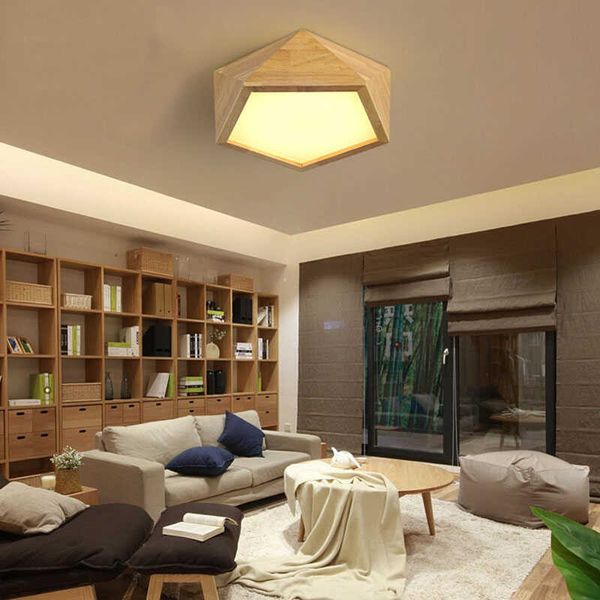 Moderni luci a soffitto in legno a LED in forma geometrica Lamparas de Techo per corridoio balcone per balcone Apparecchi per illuminazione da cucina 0209