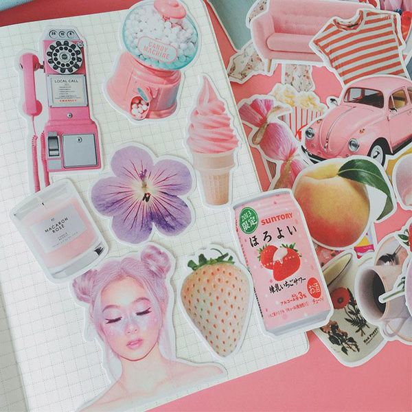 Confezione regalo Adesivi vintage Fai da te Scrapbooking Pink Girl Food Journal Happy Planner Project Making Label Decoration Sticker