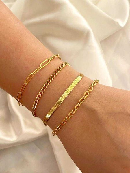 Gliederkette Uworld Miami Kubanisches Kettenarmband Armreif Flache Schlange Stapelbar 18 Karat vergoldetes Edelstahlarmband Schmuck Geschenk Dropshippinp G230208