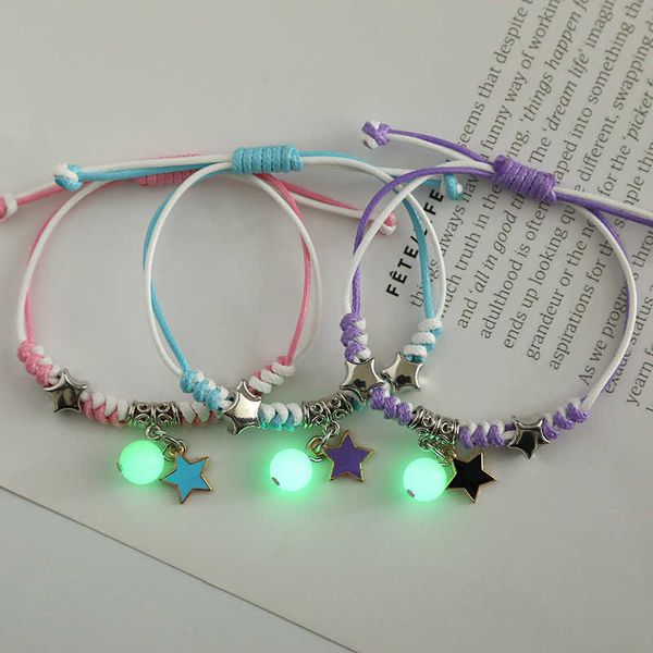 Cadeia de link 3pcs luminous casal pulseira de borboleta estrelas charme pulseiras amantes melhores amiga amiga masculina feminina luminosa bracelete por atacado G230208