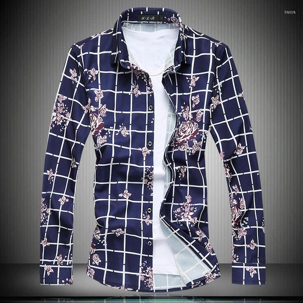 Männer Casual Hemden Kleidung Große 7XL Größe 2023 Mode Plaid Floral Camisa Masculina Blumen Männer Langarm #9930