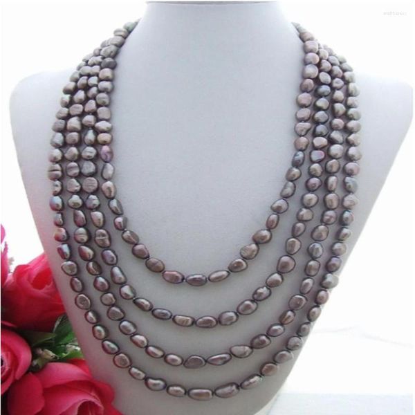 Chaînes collier noué à la main naturel 8-9mm gris perle baroque d'eau douce chaîne de chandail pour femmes bijoux 100 pouces