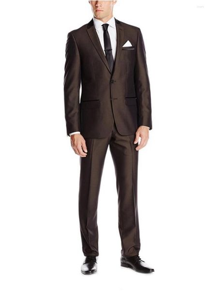 Erkekler 2023 Basit Erkekler Koyu Kahverengi Düğün Damatları Smokin Mens Fit Sağdıç (Ceket Pantolon)