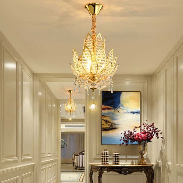 Deckenleuchten Gang Europäischer Kristall Deckenanhänger Luxus Eingangshalle Lampe LED Flur Treppe Balkon Beleuchtungskörper Gold creat 0209