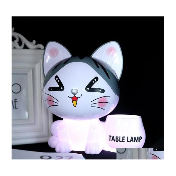Luci notturne Brelong Led Creative Cat Piggy Bank Lampada da tavolo Dormitorio per studenti Luce per bambini Ricarica USB Pieghevole Drop Delivery Lig Dhqrz