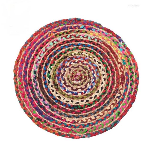 Tapetes circulares de tapete circular de algodão multicolor Tecido angustiado