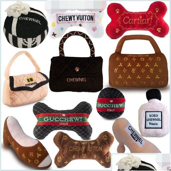 Giocattoli per cani Disegni da masticare Collezione di segugi di moda Parodia stridula unica Cani di peluche Borsa a mano per bottiglia Scarpe col tacco alto Drop Deli Dhruf