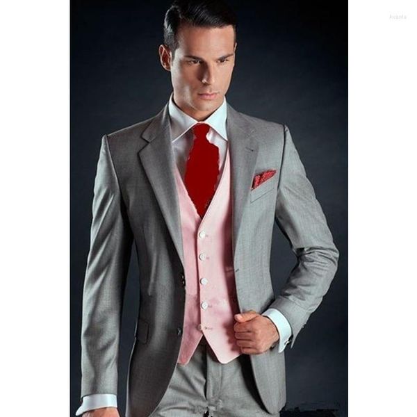 Мужские костюмы новейшие брюки дизайн модного серого жениха смокинг розовый жилет костюм мужчина свадьба Терно костюм Homme (жилет куртки)
