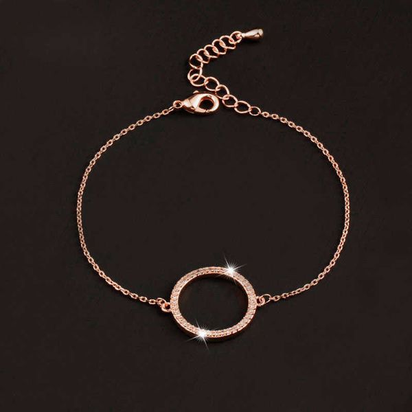Cadeia de link Moda de pecânio pavimentada Pulseiras redondas de círculo de cristal para mulheres Bracelete de link de cor prata de ouro rosa Bracelet ZD1 SSK G230208