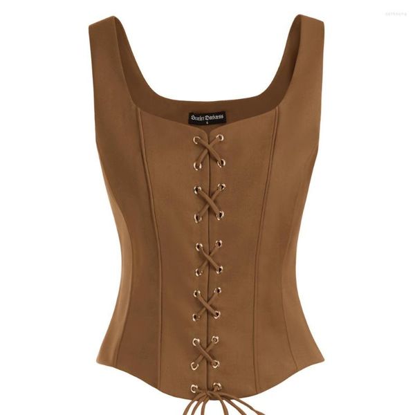 Damenjacken Kurze Frauen Faux Wildleder U-Rücken Schnürung vorne Mantel Party Clubwear Steampunk Mäntel Tops Weste Tank Retro Kleidung