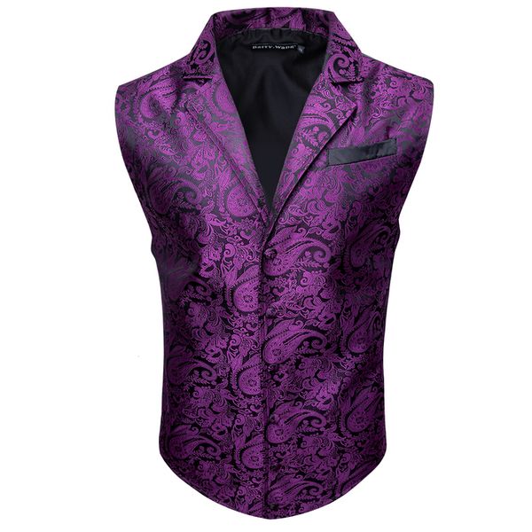 Gilet da uomo BarryWang Cappotto a spina di pesce floreale viola Abito da uomo in seta Gilet con risvolto monopetto MD2103 230209