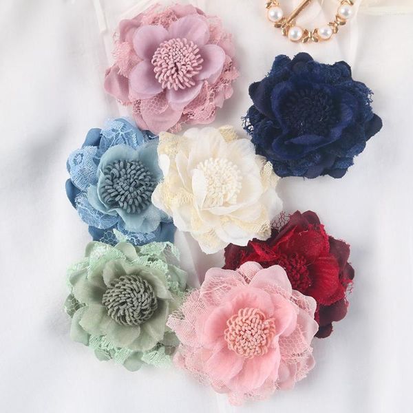 Flores decorativas 10pcs manchas de flores ponto de mão em apliques para roupas roupas bordadas de roupas diy listres clipes de cabelo arco