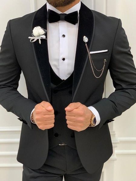 Ternos masculinos Blazers Slim Fit Shawl Lapel Men for Wedding Tuxedos Black Groom Man Blazer Jaqueta 3 Peças Smart Casual Business Tuxedosmen's