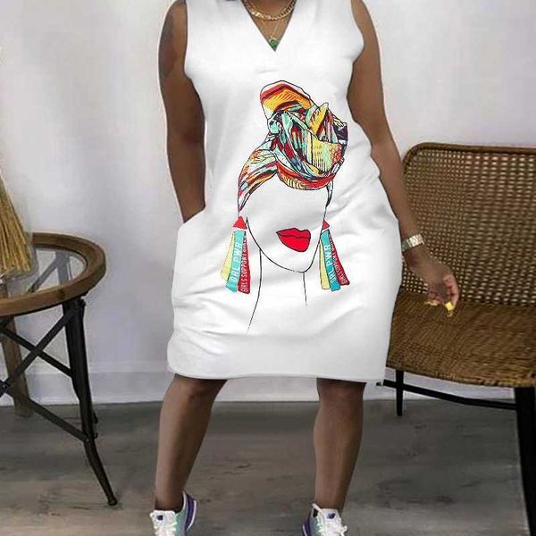 Повседневные платья размера плюс 3xl 4xl 5xl женское платье без рукавов дизайнерская одежда модная свободная 3D печать на открытом воздухе с v-образным вырезом
