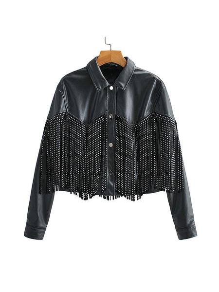 Mulher Leather Faux Ftlzz Autumn Winter Tassel Rivet Jackets Short Women Women Loose Moto Bike Soft PU Casat Single Basted Outwear 230209