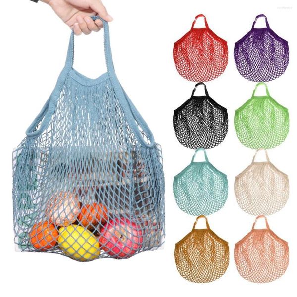 Bolsas de armazenamento 1pc Mercearia reutilizável Produzir malha de algodão Ecologia Mercado de cordas líquido Bag de cozinha de cozinha vegetais pendurados em casa