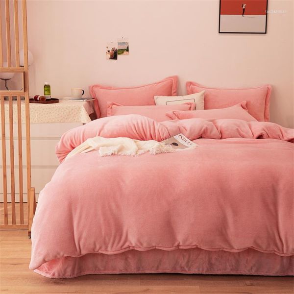 Conjuntos de cama 150/180/200cm rosa cinza bege de coral lençol de veludo de coral travesseiro de edredão de edreca de quatro peças de inverno conjunto de outono de inverno m045-2