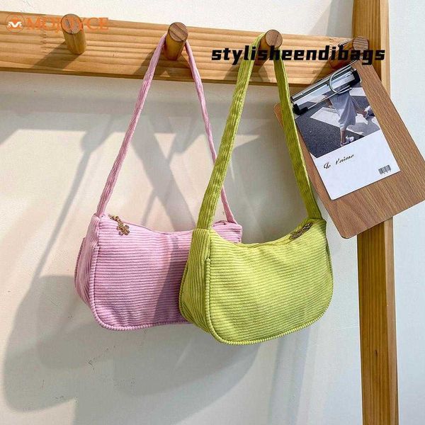 Bolsas de Ombro Moda Feminina Corduroy Bolsa de Axila Cor Sólida Bolsa Shopper Casual 2022's marca Outono Inverno estilista Bolsa de Ombro Feminina Bolsa 0209/23