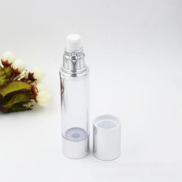 Bottiglie di stoccaggio Marca 200 pz/lotto 30 ml Chiaro Riutilizzabile Airless Bottiglia Pompa Lozione Con Tappo In Alluminio Argento