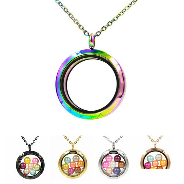 Medaillons Großhandel Regenbogenfarbe Edelstahl Anhänger Halskette für 67 mm runde Perlen Aromatherapie Box Geschenk Drop Lieferung 2 Dhzyk