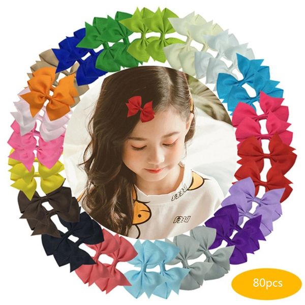 80 Pz 3 pollici Nastro Del Grosgrain Boutique Archi Dei Capelli Coccodrillo Pinze per I Bambini Del Bambino Delle Ragazze Accessori Per Capelli 20 Colori Copricapo Pinze per Capelli