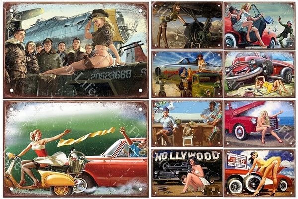 Beauty Girl Pittura in metallo vintage Poster Retro Latta Compatta per auto Targhe in metallo Board Home Pub Bar Cafe Garage Decorazione da parete Man Cave 20x30 cm Woo