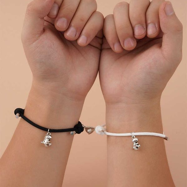 Gliederkette, 2 Stück, magnetische Paar-Armbänder für Damen und Herren, Dinosaurier-Attraktions-Anhänger, passendes Armband, Liebhaber-Geschenke für Freundin, beste Freundin, G230208