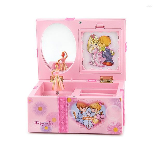 Bolsas de joias dançam a princesa musical box box storage plástico meninas crianças delicadas mecanismo de presente com espelho