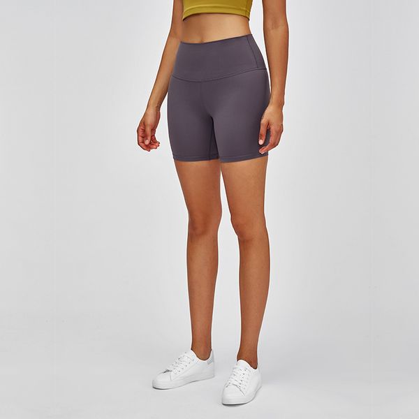 Shorts de ioga de cor sólida, cintura alta, cintura alta, calças elásticas justas para treinamento, corrida, leggings esportivos