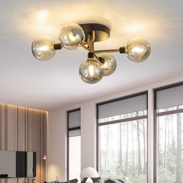 Luzes de fumaça moderna Candelador de vidro âmbar cinza para a sala de estar Interior Interior AC90V-265V Lâmpada de teto de quarto 0209