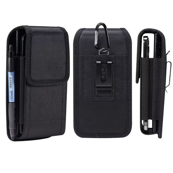 Allgemeine 6,5–6,9 Zoll Oxford-Stoff, horizontale Vetical-Handytasche für iPhone 14 Plus 13 12 11 Pro Max Samsung S23 Plus S22 Ultra Hüllen, Hüftclip, Holster, Gürtel, Schwarz, zwei Taschen