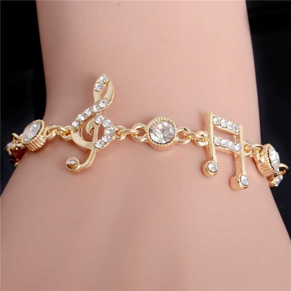Cadeia de link Misananryne Luxury Jewelry Gifts Gold Color Musical Notes Bracelet Crystal Zircon Charm Bracelet for Women Jewelry G230208
