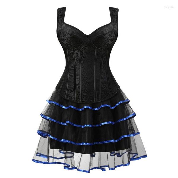 Bustier Corsetti Abito sexy per donna Costume cosplay gotico Mini gonna a bolle Corsetto Cinturino Overbust Bustier Plus Size Nero