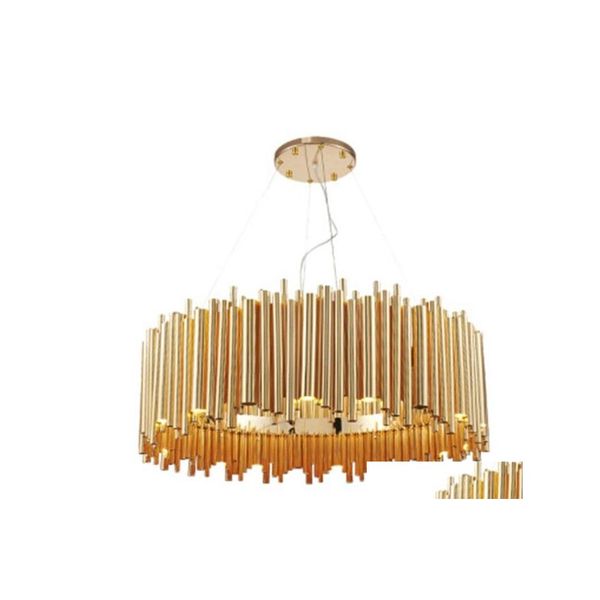 Pendelleuchten Luxus Moderne LED-Kronleuchter Gold DelightFl Tube Hängelampe Edelstahl Hängende Beleuchtungskörper Drop Delive Dhbbc