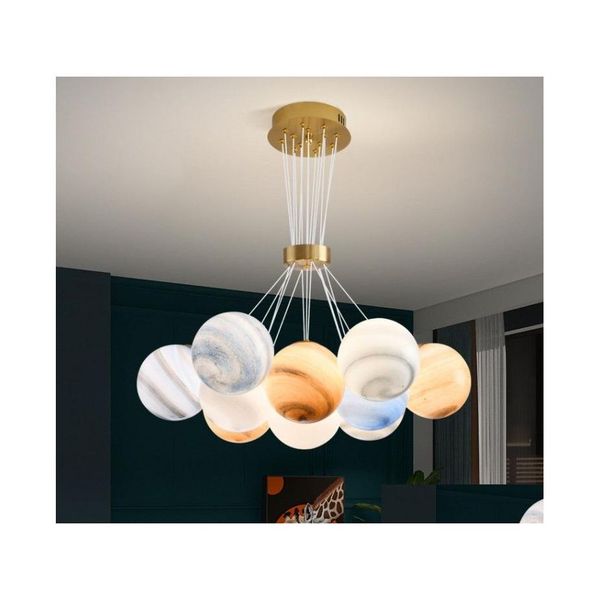 Pendant Lamps Nordic Planet Moon Chandelier Designer Creative Dining Room Bedroom Lamp Bubble Ball Net Red Ins Living Drop Delivery Dhzr2