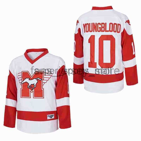 Versão do filme Mustangs Movie Hockey Jersey 10 Youngblood Mustangs Hóquei Camisa Bloody Boy