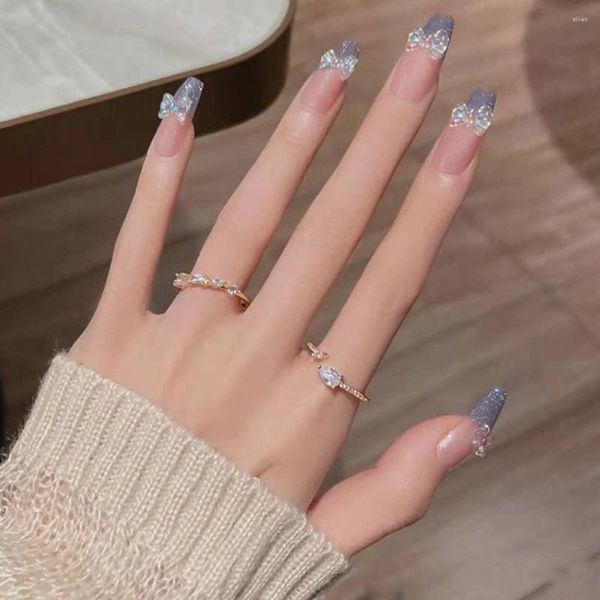 Falsche Nägel 24 teile/schachtel Bogen Design Nail art Volle Abdeckung Abnehmbare Künstliche Schmetterling Gefälschte Französisch Ballerina Drücken Auf Tipps