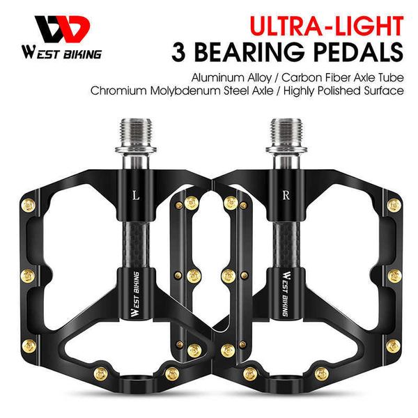 Pedais de bicicleta West Bicking Pedal Ultralight para Bicicleta Rolução de Bicicleta Tubo de Eixo de Fibra de Carbono MTB Acessórios de bicicleta de liga à prova de choque MTB BMX 0208