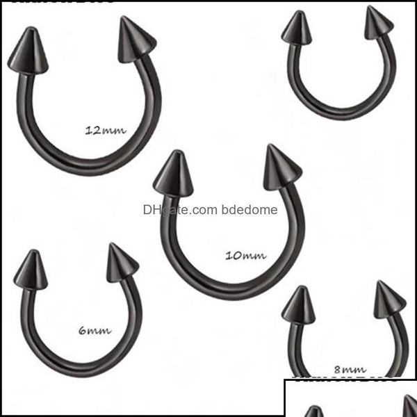 Nasenringe Ohrstecker Körperschmuck Schwarz Silber Kegel Hufeisen Bar Piercing Hoop Ring 100 Teile/los Augenbraue Lippe Labret Schmuck255G Drop Deliv Dhego