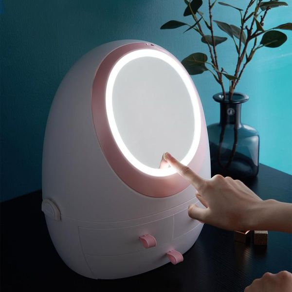 Caixas de armazenamento Mesmo estilo que CELEBRILIDADES ONLINE COSMETICS CAIXA LED LEITE ROTAÇÃO DA GATA DE ROTAÇÃO DE ROTAÇÃO Base destacável à prova de poeira portátil