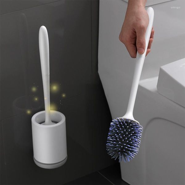 Set di accessori per il bagno Scopino per WC Supporto per testina in gomma per la pulizia Appeso a parete Strumento per il bagno del pavimento della casa Pincel De Silicone