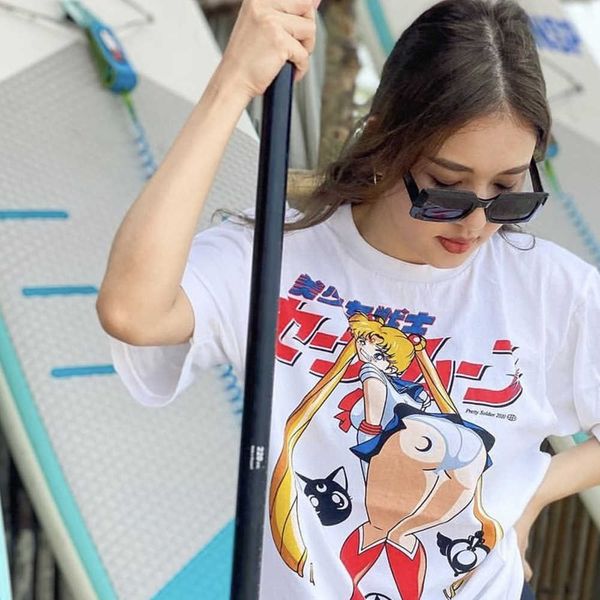 T-shirt da uomo Frog drift Fashion Streetwear High Street Summer Japan Anime Sailor Moon Allentato Oversize Tee Top per uomo T230209