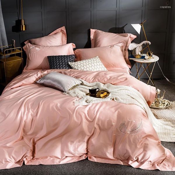 Conjuntos de cama 2023 Cotton Classic European Style Luxury Conjunto de luxo .Duvet capa de linho travesseiros de linho. Sakura Pink