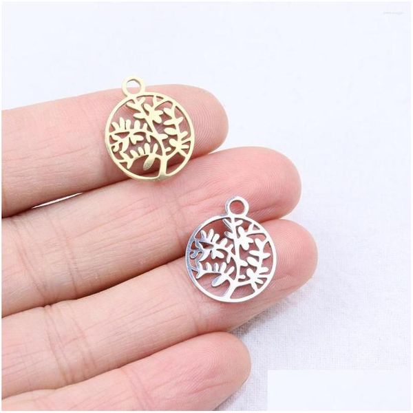 Charms 10Pcs 15Mm Wholesell Acero inoxidable de alta calidad Mirro Polish Hope Tree Charm Colgante Diy Collar Pulseras Unfading Dh84D