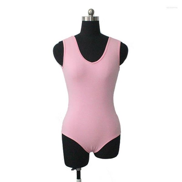 Abbigliamento da palcoscenico vendita al dettaglio all'ingrosso rosa chiaro cotone nero / lycra V anteriore serbatoio body danza classica per donne e ragazze