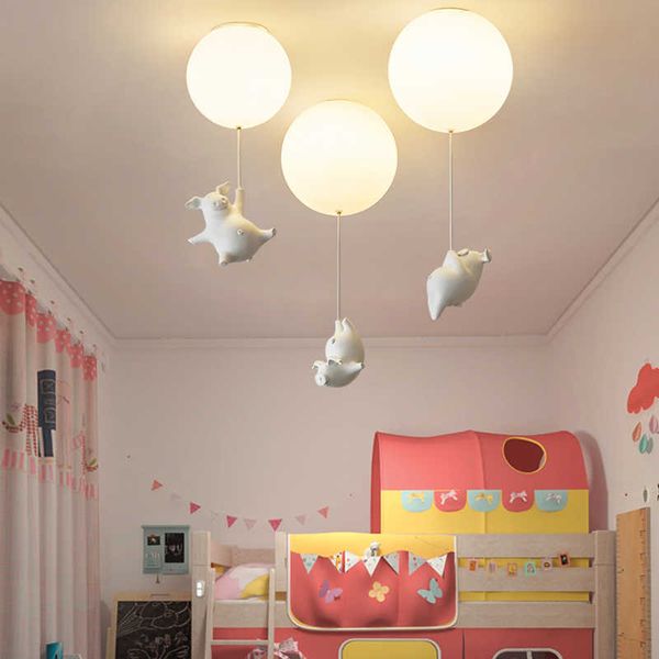 Luci Del Fumetto Per Bambini Camera Da Letto Lampada In Resina Piggy Bianco Acrilico Bolla Plafoniera per la Scuola Materna Corridoio Corridoio 0209