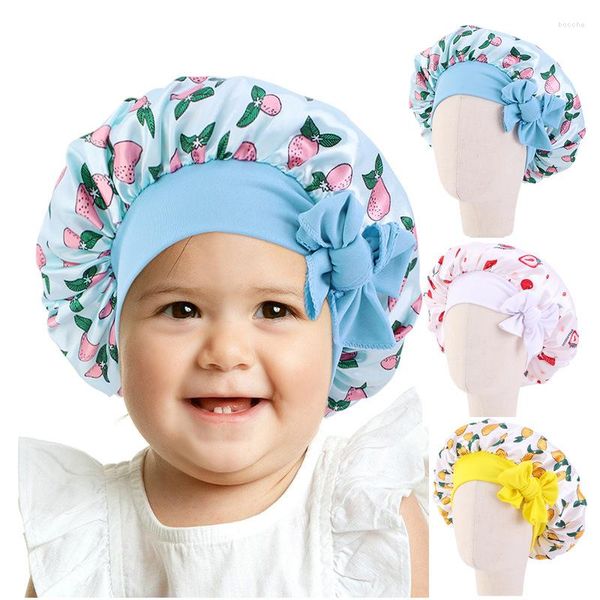 Berretti per bambini Cappello a cuffia in raso setoso Cinghie elastiche Hijab Cap Avvolgente Testa Notte Berretti per dormire Beanie Proteggi accessori per capelli ricci